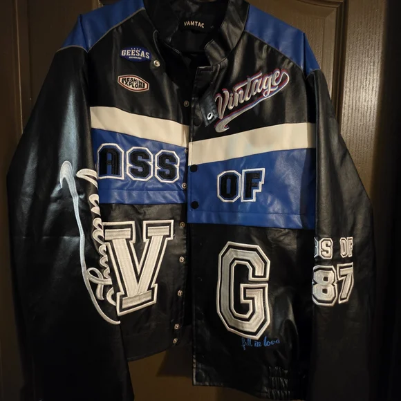 Vintage Black and Blue Men's Jacket - Picture 1 of 4